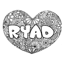 Coloring page first name RYAD - Heart mandala background