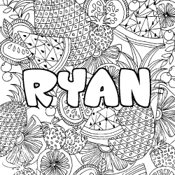 Coloring page first name RYAN - Fruits mandala background