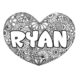 Coloring page first name RYAN - Heart mandala background