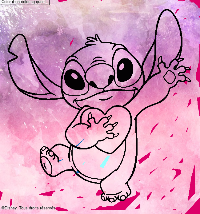 Stitch holding a heart by a guest